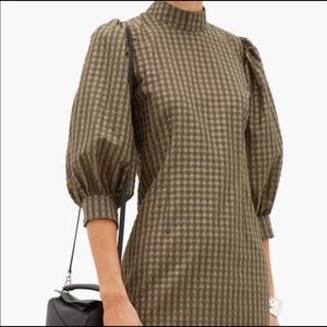 GANNI Puff Sleeve gingham seersucker mini dress